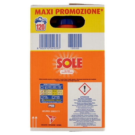 Sole Detersivo lavatrice Bianco Splendente 120 lavaggi 3 x 2 L